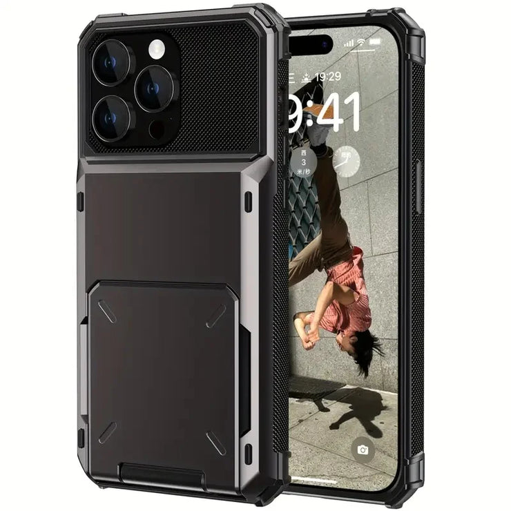 Hidden Flip Cover with 4 Card Slots for Iphone 13 14 15 16 All Models Plus Pro Max with Shockproof Design
