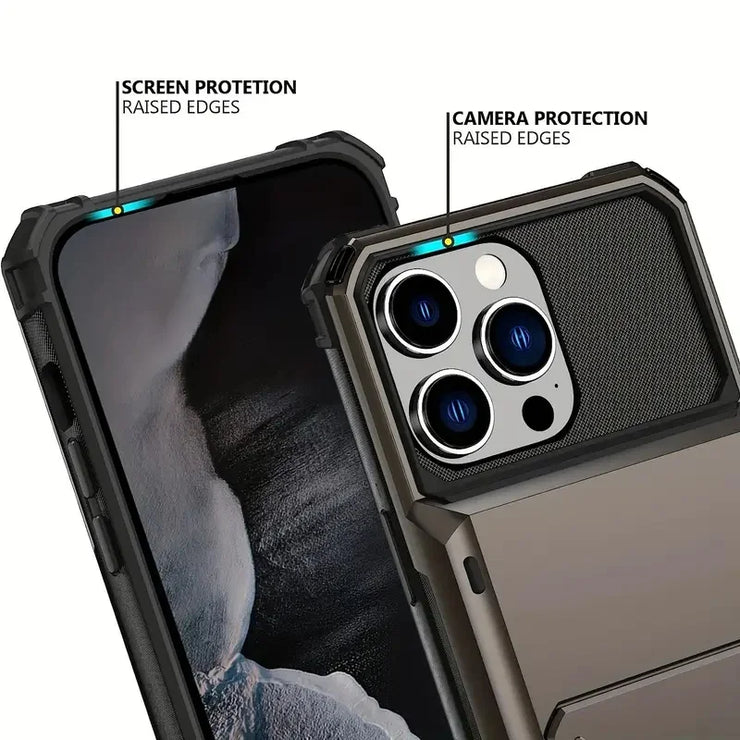 Hidden Flip Cover with 4 Card Slots for Iphone 13 14 15 16 All Models Plus Pro Max with Shockproof Design