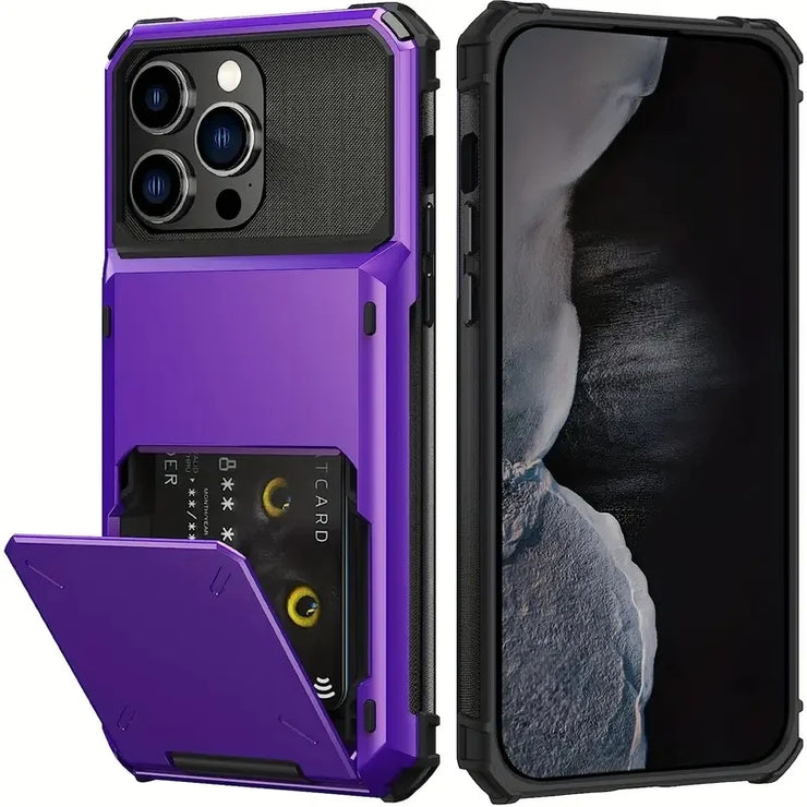 Hidden Flip Cover with 4 Card Slots for Iphone 13 14 15 16 All Models Plus Pro Max with Shockproof Design