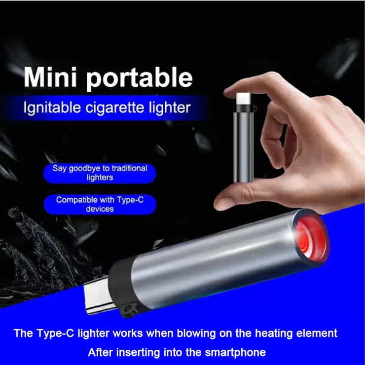 USB-C Lighter for iPhones - Portable Wireless Ignition, Smart Type-C Charging, Compact Metal Design