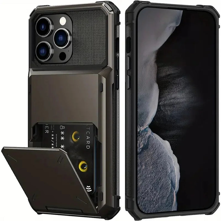 Hidden Flip Cover with 4 Card Slots for Iphone 13 14 15 16 All Models Plus Pro Max with Shockproof Design