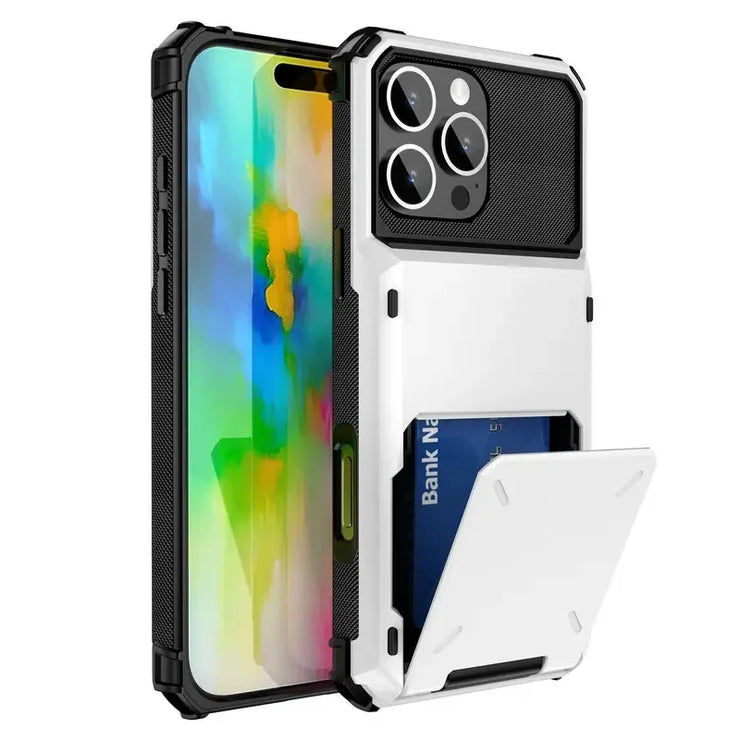 Hidden Flip Cover with 4 Card Slots for Iphone 13 14 15 16 All Models Plus Pro Max with Shockproof Design