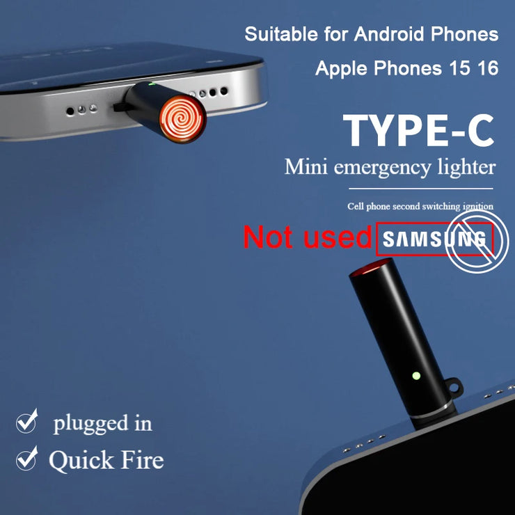 USB-C Lighter for iPhones - Portable Wireless Ignition, Smart Type-C Charging, Compact Metal Design